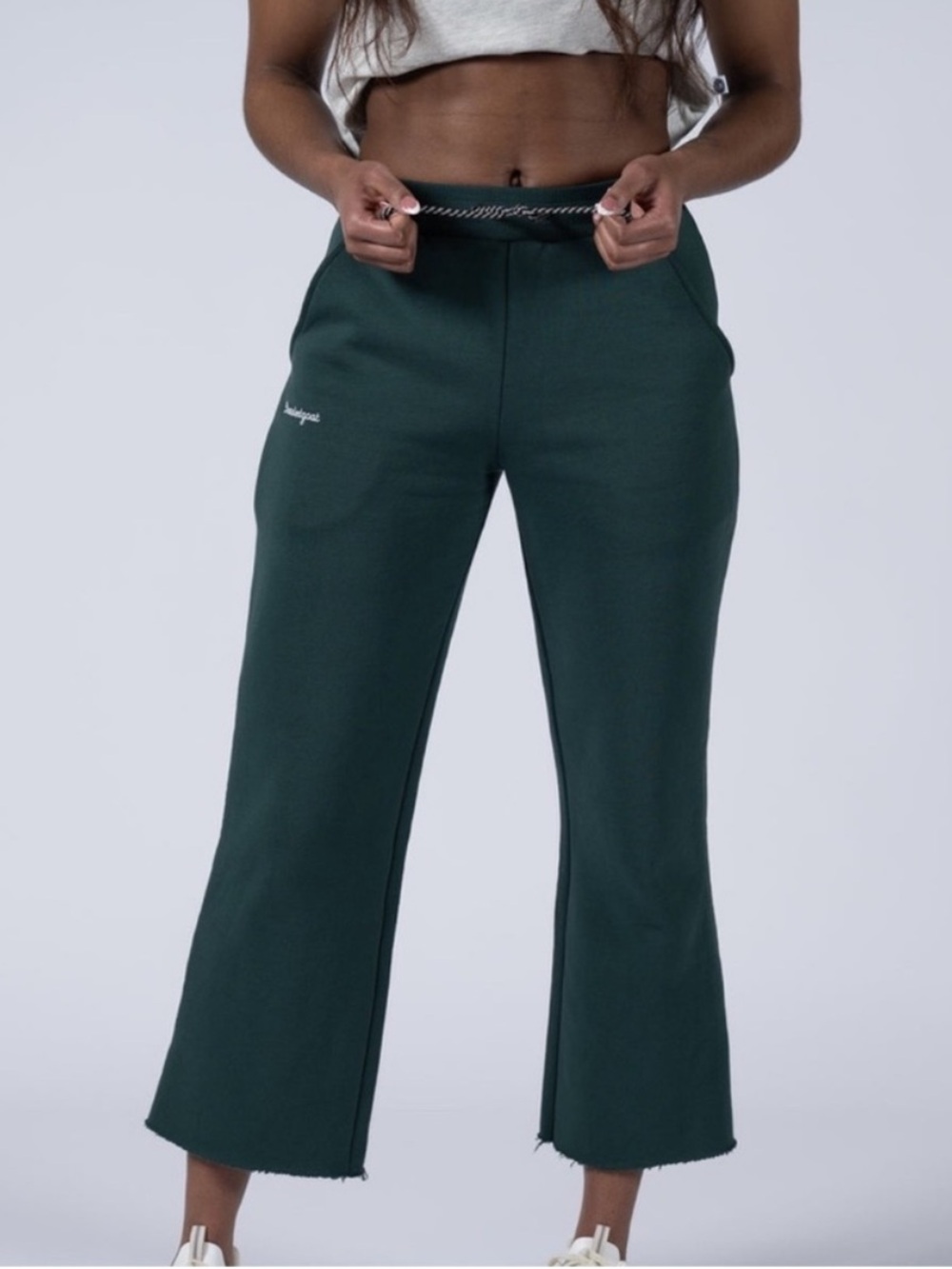 Bearded Goat Overnight Sweatpants in Forest Green Cropped Wide Leg Cotton Small